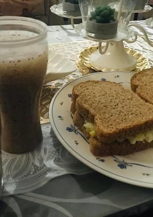 A picture of Healthy breakfast good for diet 😉 chia lemon juice and egg cucumber sandwich 🥪 🥒 🥚.