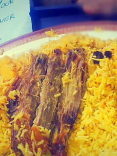 A picture of Zafrani rice with meat.