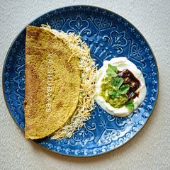 A picture of Green Moong & Spinach Pancakes (Mug - palak dhirde).