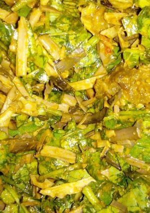 A picture of Ugba and Garden egg leaf.