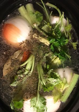 A picture of Overnight Slow Cooker Chicken Stock.