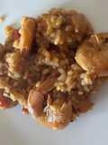 Arroz meloso con rape, cola de gambón y pimiento choricero