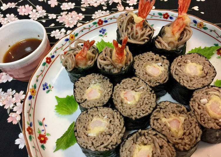 Easiest Way to Make Favorite Soba noodle Roll Sushi with shrimp Tempura