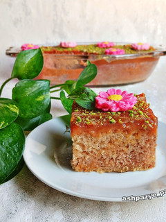عکسی از دستور کیک با سس کارامل نارگیلی و فر دستساز 🌸