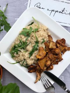 Rucola-Risotto mit gebratenen Pfifferlingen Rezepthauptbild