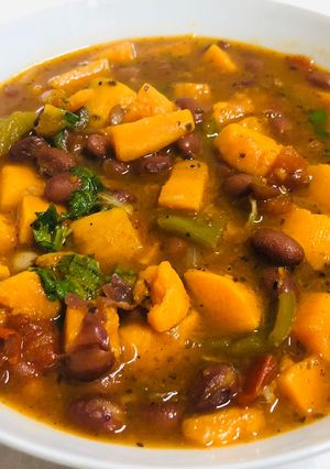 A picture of Sweet potato with Rajma curry.