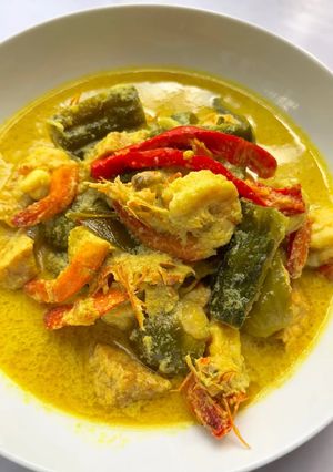 Foto resep Udang tempe pare gule hijau