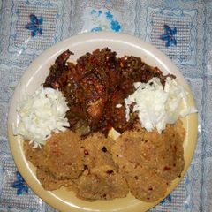 A picture of Fried Cassava with Pepper Chicken.