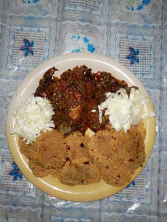 A picture of Fried Cassava with Pepper Chicken.