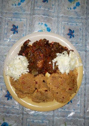 A picture of Fried Cassava with Pepper Chicken.