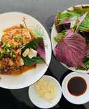 Cá cờ sốt teriyaki cuộn tía tô và tỏi tươi