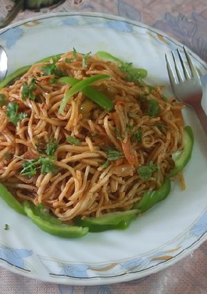 A picture of Chinese Egg Hakka noodles.