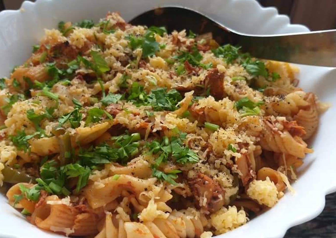 Macaroni with chicken strips n cheese#Theme Challenge