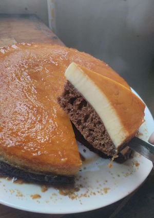 Una foto de Chocoflan a baño María