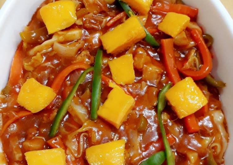 Simple Way to Prepare Super Quick Homemade Chicken veggies Stir fry with Mango  #mangomasti