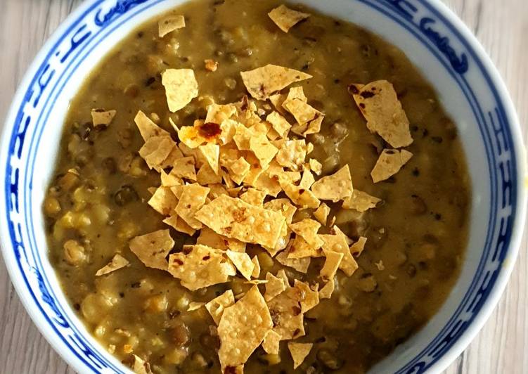 Green and yellow moong dal (with coconut milk)