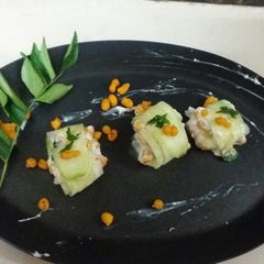 A picture of Cucumber boondi raita roll ups.