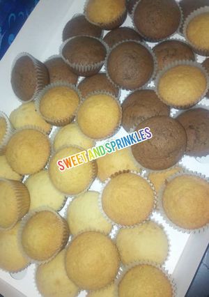 A picture of Vanilla and chocolate cupcakes.