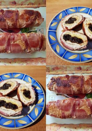 Aszalt szilvával töltött, baconos pulykamell recept fotója