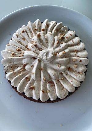 A picture of Chocolate Cake with Mascarpone Whipped Cream.