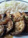 Berenjenas🍆 con arrocito🍚 blanco🌰🍯