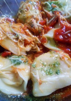 Una foto de Agñelotis de pollo y verduras