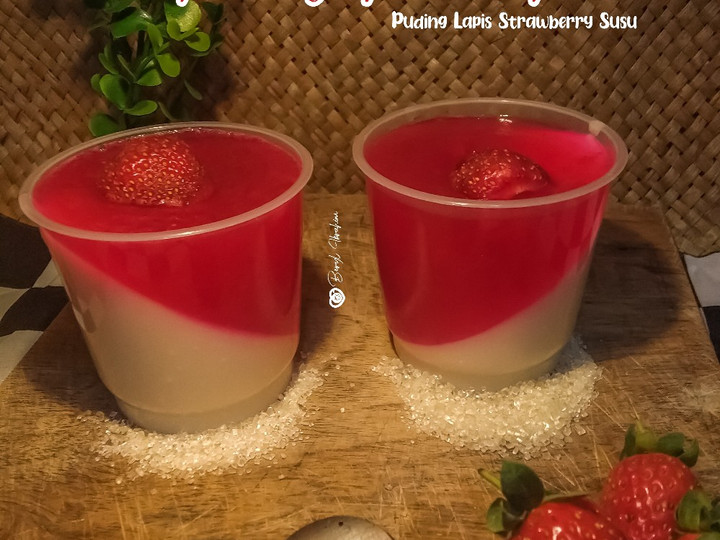 Anti Ribet, Membuat 42. Puding Merah Putih (Puding Lapis Strawberry Susu) Enak Dan Mudah