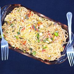 A picture of Leftover spaghetti.