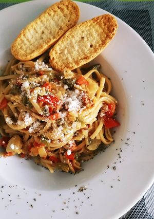Una foto de Tallarines con salsa de Cabrales