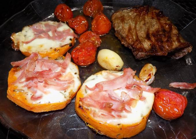 Zapallo al horno en rodajas con jamón y queso Receta de La profe Luisa- Cookpad