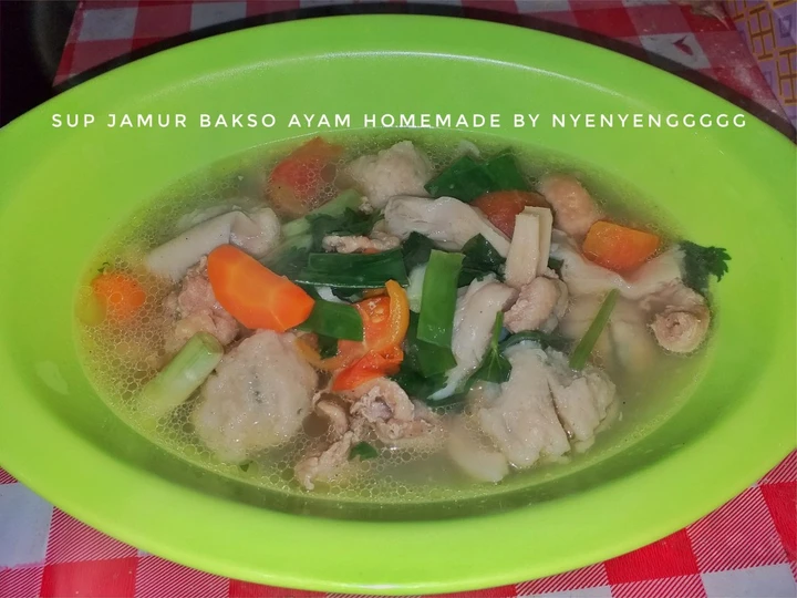 Cara Gampang Menyiapkan Resep 🥘 Sup Jamur Bakso Ayam 🥘 yang Uenak Anti Ribet, Sempurna
