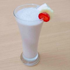 Strawberry banana coconut milkshake A picture of Strawberry banana coconut milkshake.