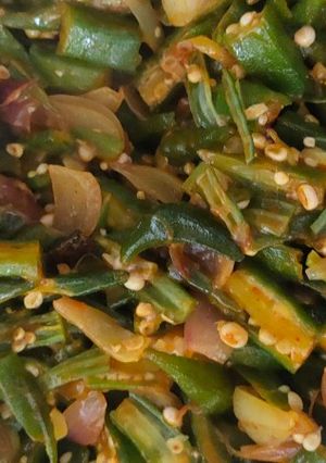 A picture of Onion masala bhindi.