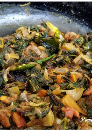 A picture of Lal Math (Amaranth Leaves) Sabzi.
