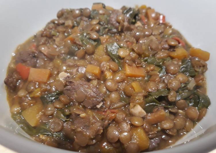 Simple Way to Prepare Perfect Lentil, spinach and sausage one pot