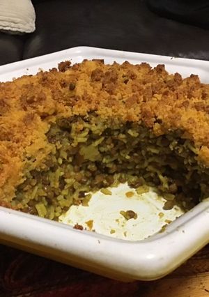 Une photo de Gratin de lentilles,riz et carottes aux épices façon crumble
