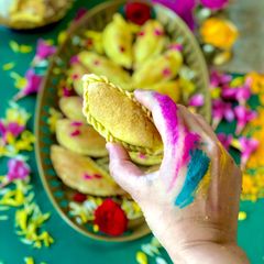 A picture of Baked Saffron Gujiya/ Karanji.