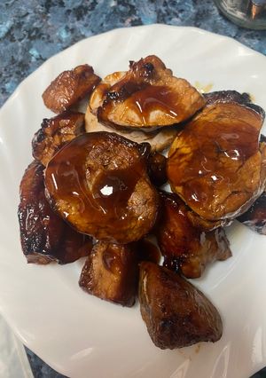 Una foto de Char-siu de cerdo en freidora de aire
