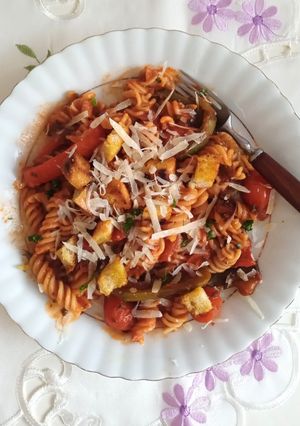 A picture of Roasted "Bell" pepper pasta.