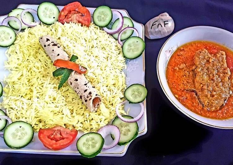 Fish curry with roti and chawal