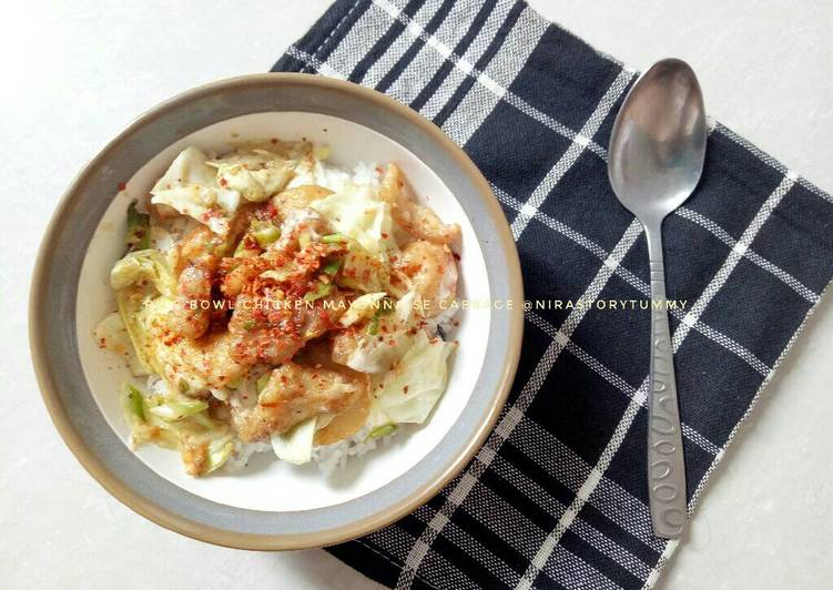 Cara Gampang Menyiapkan Rice bowl chicken mayonnaise cabbage Anti Gagal