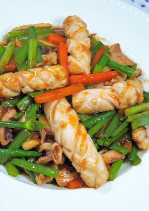 魷魚醬燒韭菜花 的食譜成品照片