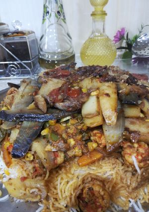 صورة لوصفة مقلوبة الشرمب (روبيان) بالنارنج