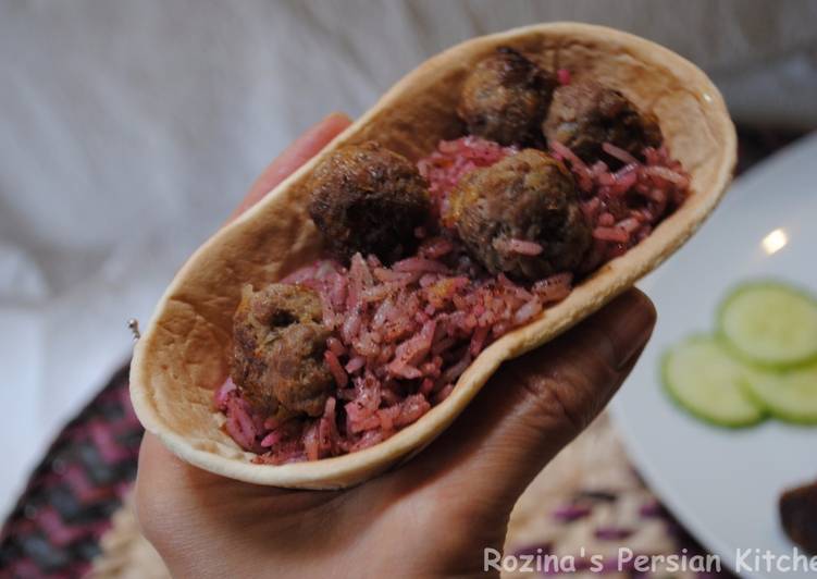 Recipe of Any-night-of-the-week Sumac-beetroo rice with meatballs