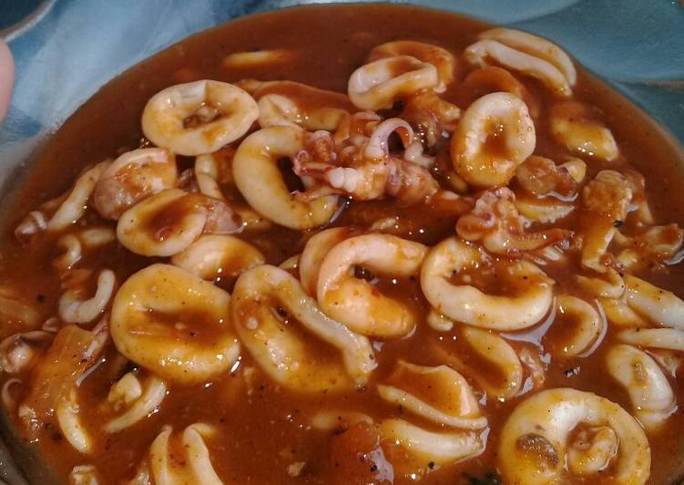 Langkah meracik Cumi asam manis pedas (mudah dan lezat) Lezat