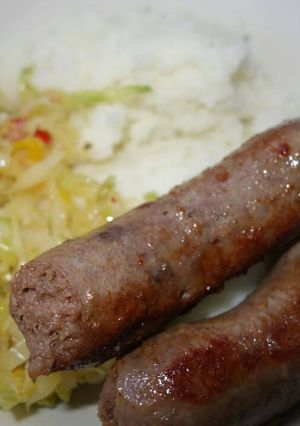 A picture of Sausages and Pap.