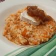 Risotto de calabaza con queso de cabra y cebolla caramelizada
