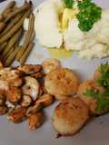 My Garlic Butter Scallops and fish medley, green beans & Mash 💚