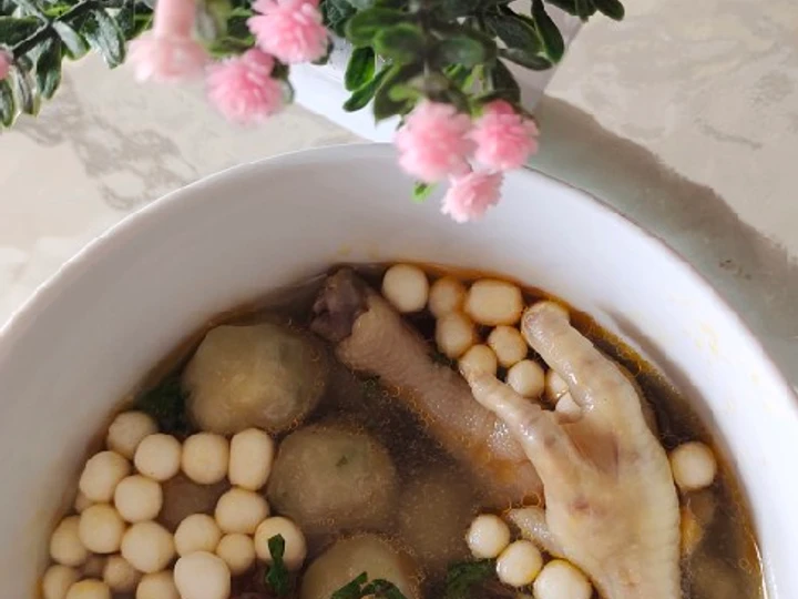 Cara Gampang Membuat Resep Baso aci isian telur dng kuah ceker pedas yang Bikin Ngiler Anti Ribet, Uenak Banget