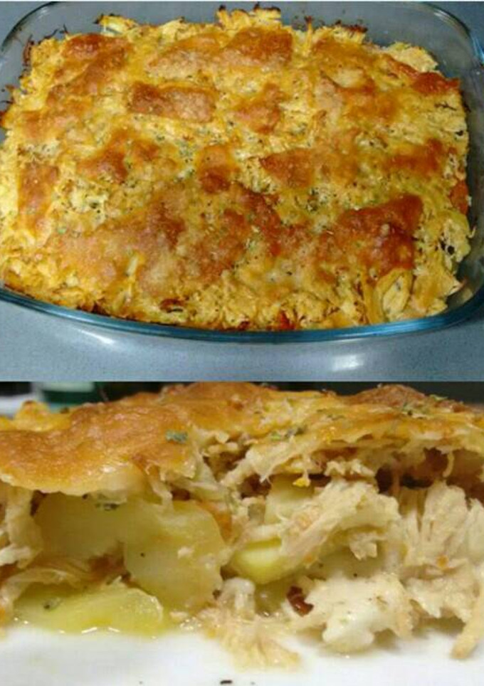 Una foto de Moussaka de calabacín con pollo mechado